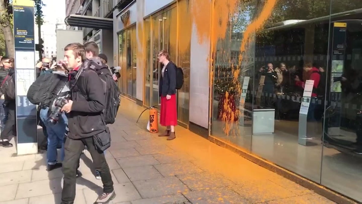 Just Stop Oil protesters spray Aston Martin dealership with orange paint