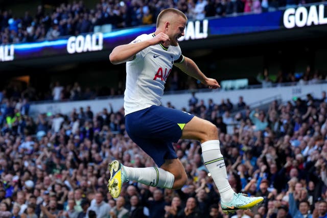 Tottenham Hotspur’s Eric Dier celebrates scoring their side’s second goal of the game during the Premier League match at the Tottenham Hotspur Stadium, London. Picture date: Saturday September 17, 2022.