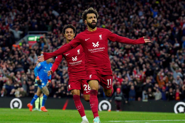 Mohamed Salah celebrates scoring the winning goal (Peter Byrne/PA)