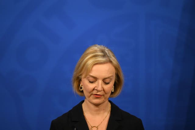 Prime Minister Liz Truss during a press conference in the briefing room at Downing Street (Daniel Leal/PA)