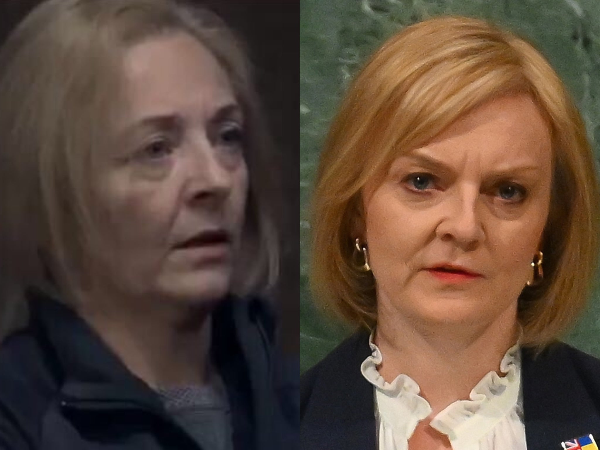 Liz Truss (right) and the ‘lookalike’ identified by viewers of ‘Celebrity SAS: Who Dares Wins’ (left)
