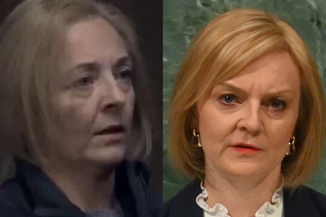 <p>Liz Truss (right) and the ‘lookalike’ identified by viewers of ‘Celebrity SAS: Who Dares Wins’ (left)</p>