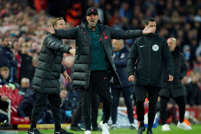 Liverpool manager Jurgen Klopp was shown a red card in the victory over Manchester City (Peter Byrne/PA)