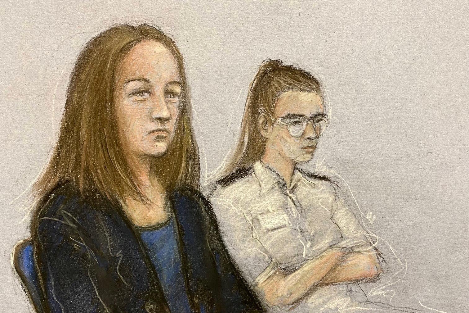 Court artist sketch of Lucy Letby in the dock at Manchester Crown Court
