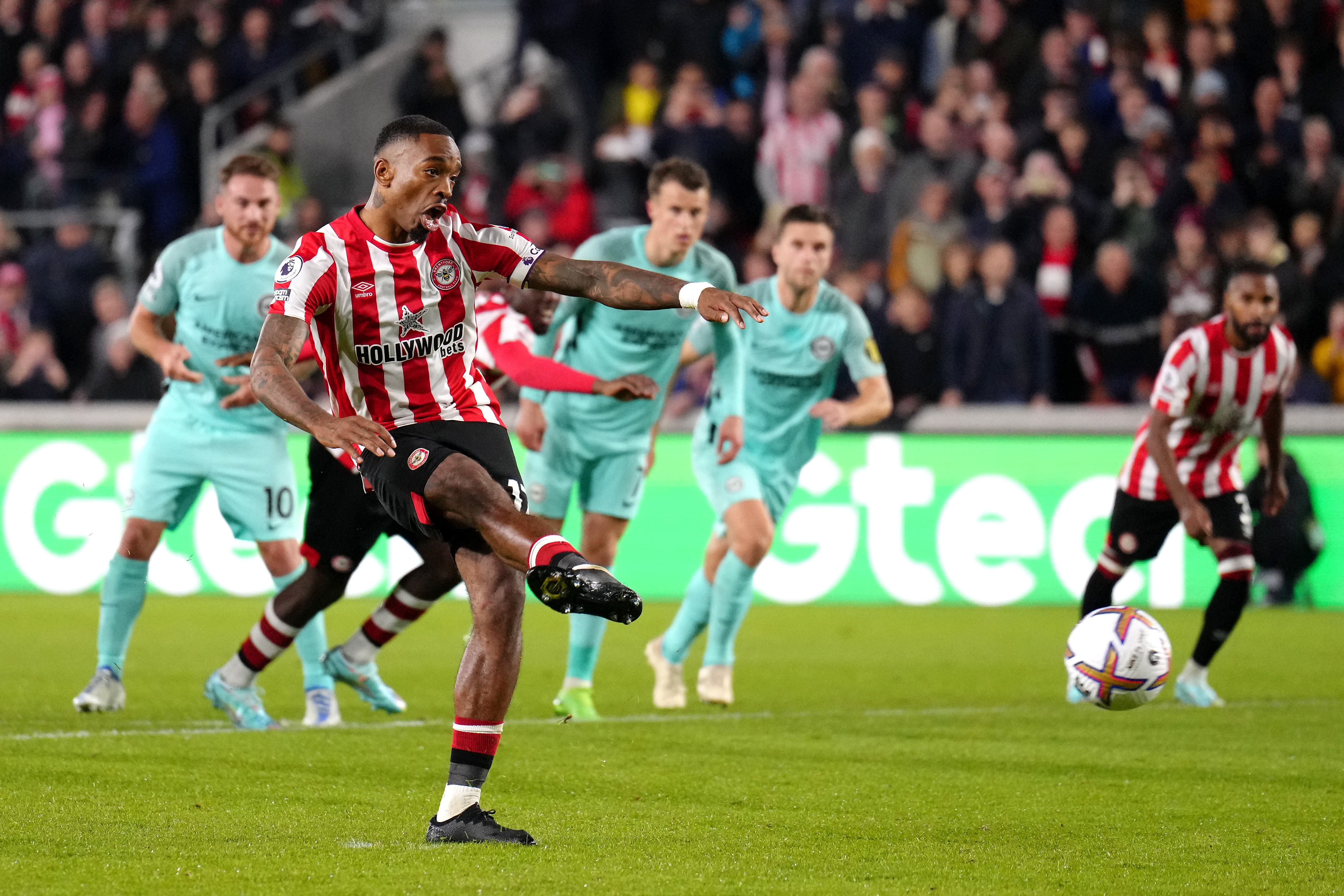 Ivan Toney scores his penalty against Brighton (John Walton/PA)