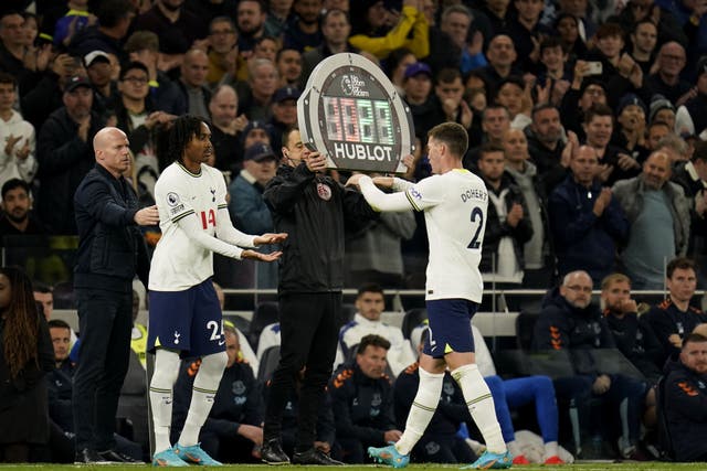 Djed Spence made his home debut for Tottenham in Saturday’s 2-0 win over Everton (Andrew Matthews/PA)