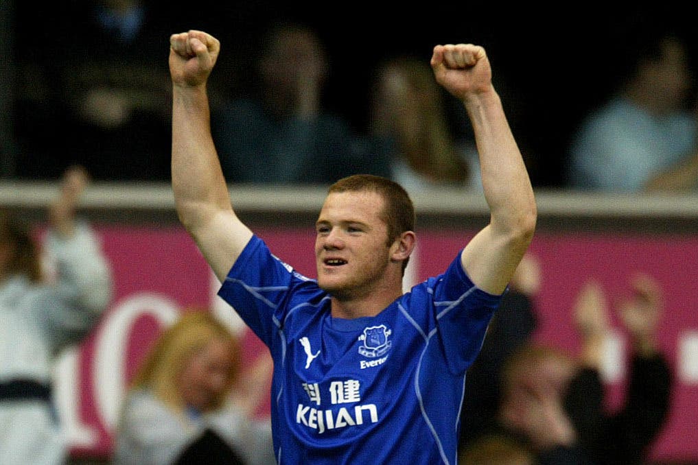 Wayne Rooney scored his first Premier League goal as a teenager at Everton