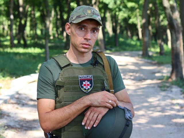 <p>Major Vasilyi Pipa of Ukraine’s White Angels, a police unit that now deals with everything from evacuating residents to bomb disposal</p>