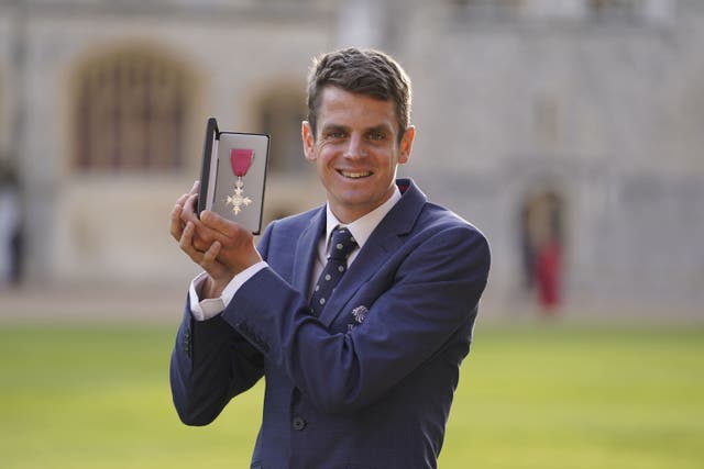 Triathlete Jonathan Brownlee after he was made an MBE by the Princess Royal at Windsor Castle (Andrew Matthews/PA)