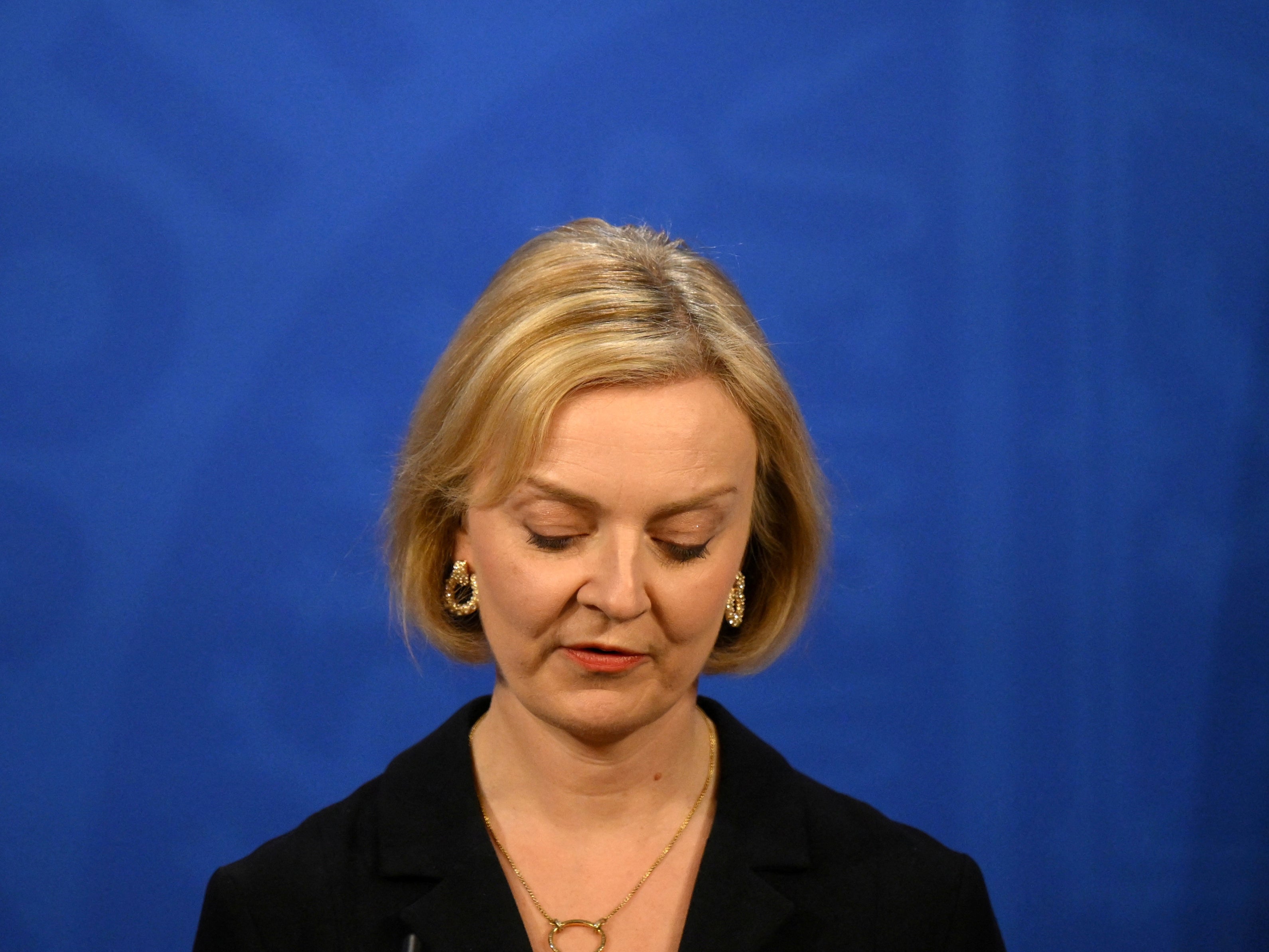 Liz Truss at her brief news conference on Friday