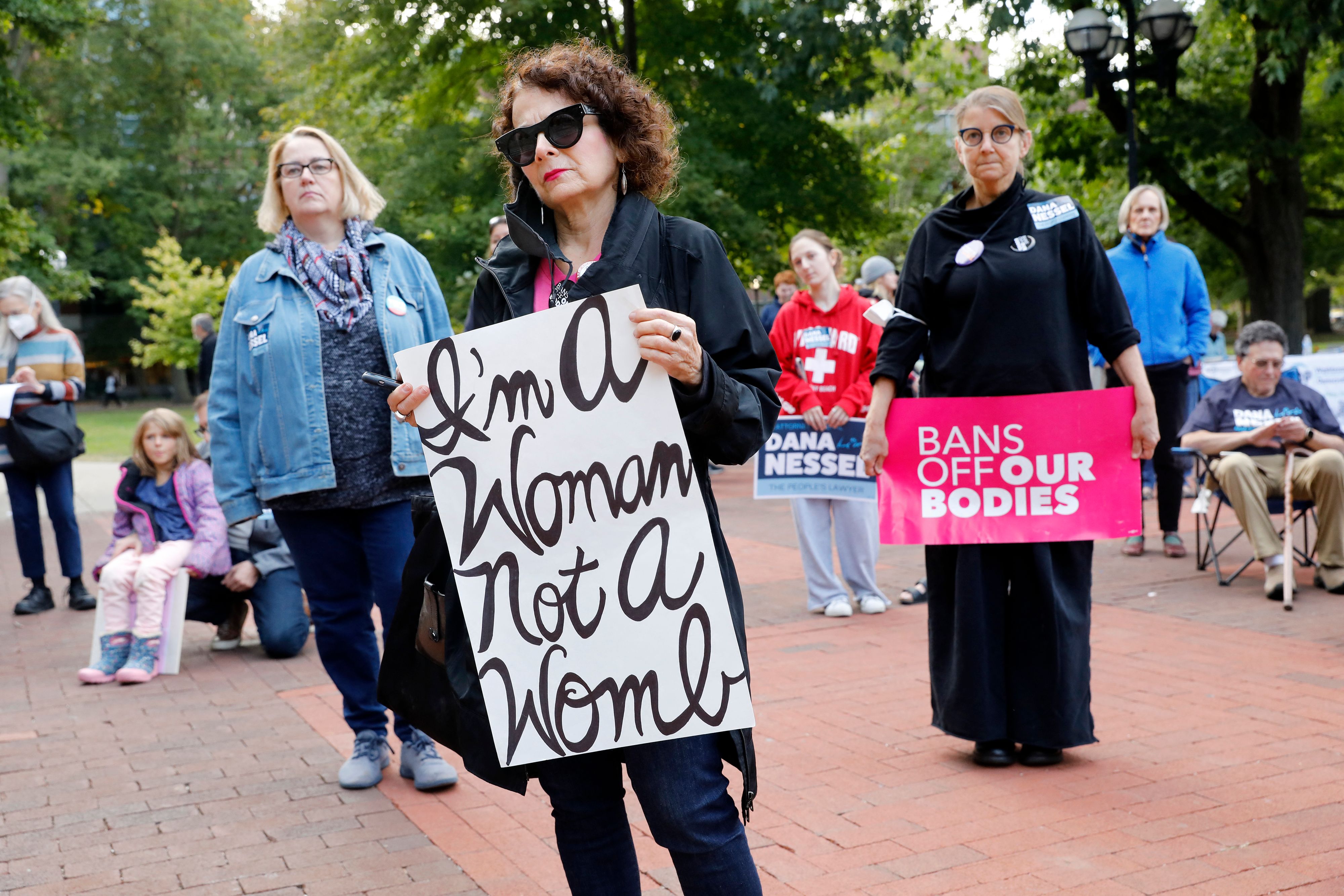 Abortion rights demonstrators hold a rally in Ann Arbor, Michigan on 3 October.