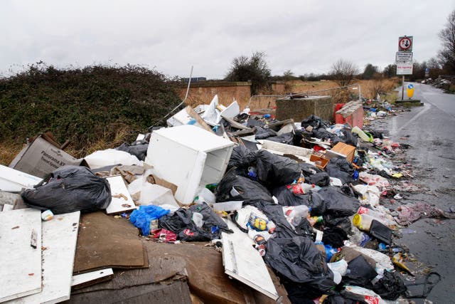 Piles of rubbish at a fly-tipping site near Erith in Kent (Gareth Fuller/PA)