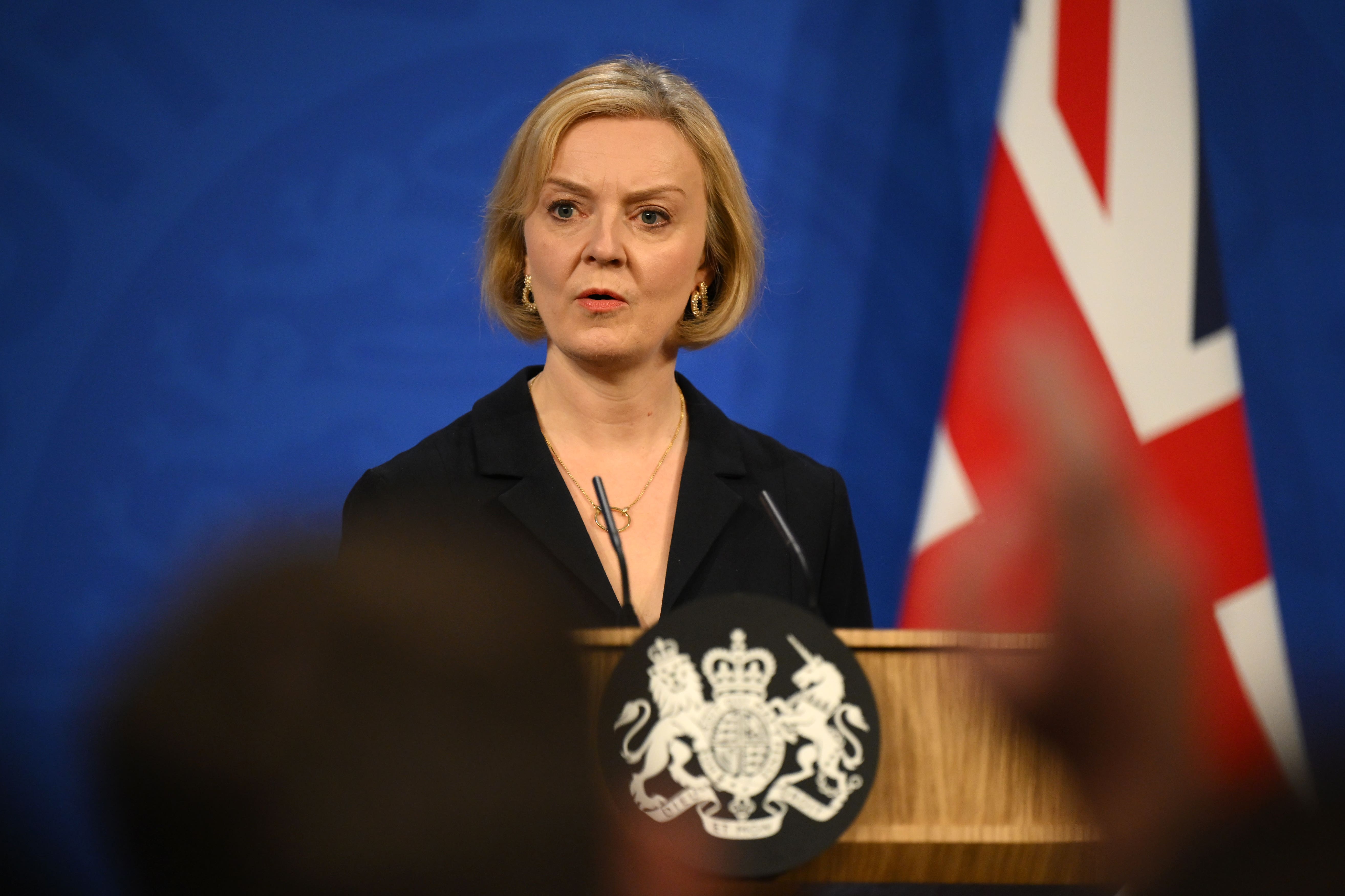 Prime Minister Liz Truss during a press conference in Downing Street (Daniel Leal/PA)