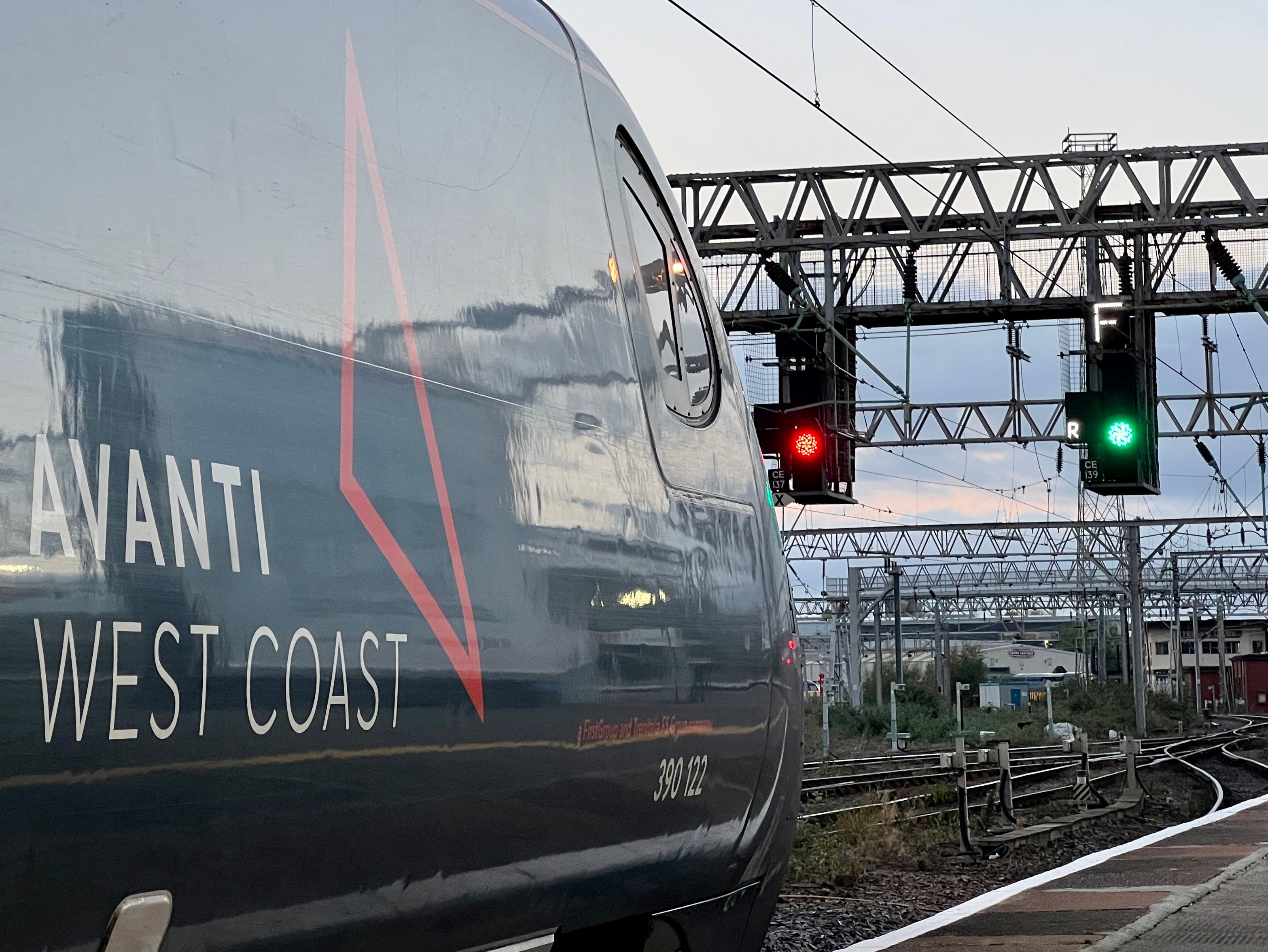 Stop or go? Avanti West Coast train at Crewe station in Cheshire
