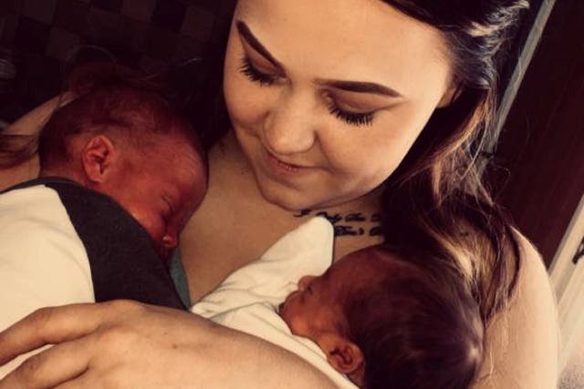 <p>Jade Buckingham, 25, with twins Lanaé and Lavell</p>
