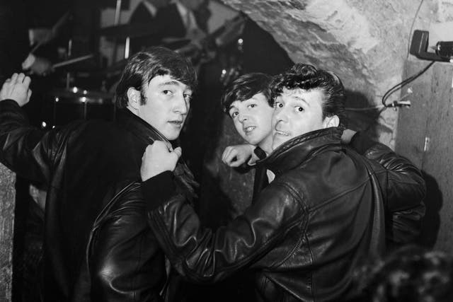 <p>John Lennon, Paul McCartney and Gene Vincent at The Cavern – www.MikeMcCartneyBook.com  </p>