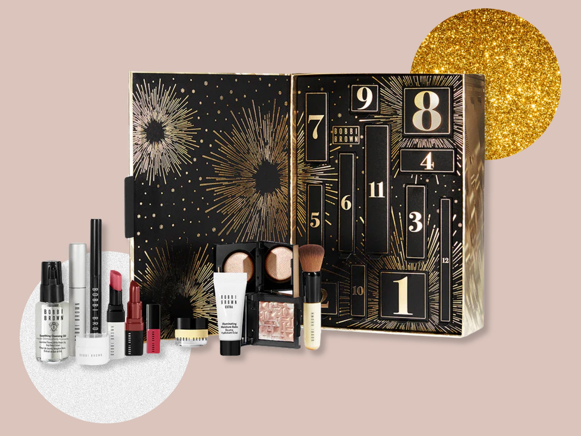 The box features a striking black and gold fireworks design