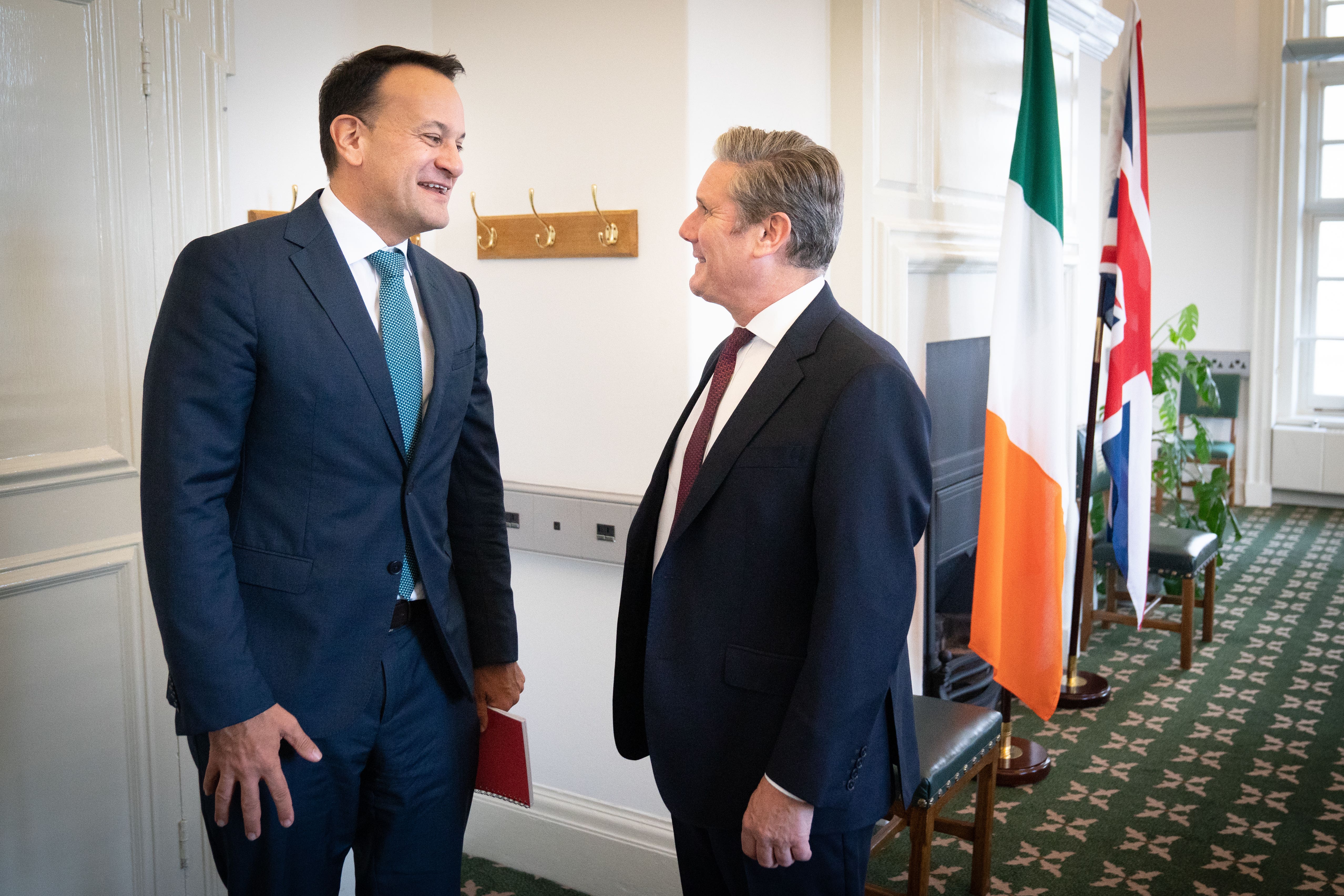 Labour leader Sir Keir Starmer (right) meets with Tanaiste Leo Varadkar in the Houses of Parliament in London, to discuss a range of topics such as Anglo-Irish relations and the trade links between the two nations (Stefan Rousseau/PA)