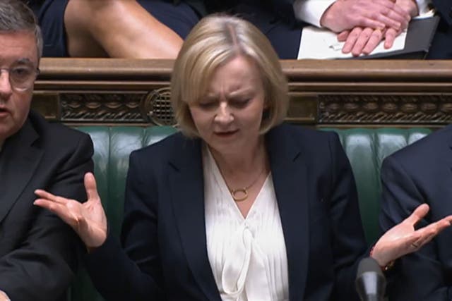 Prime Minister Liz Truss speaks during Prime Minister’s Questions in the House of Commons, London (House of Commons/PA)