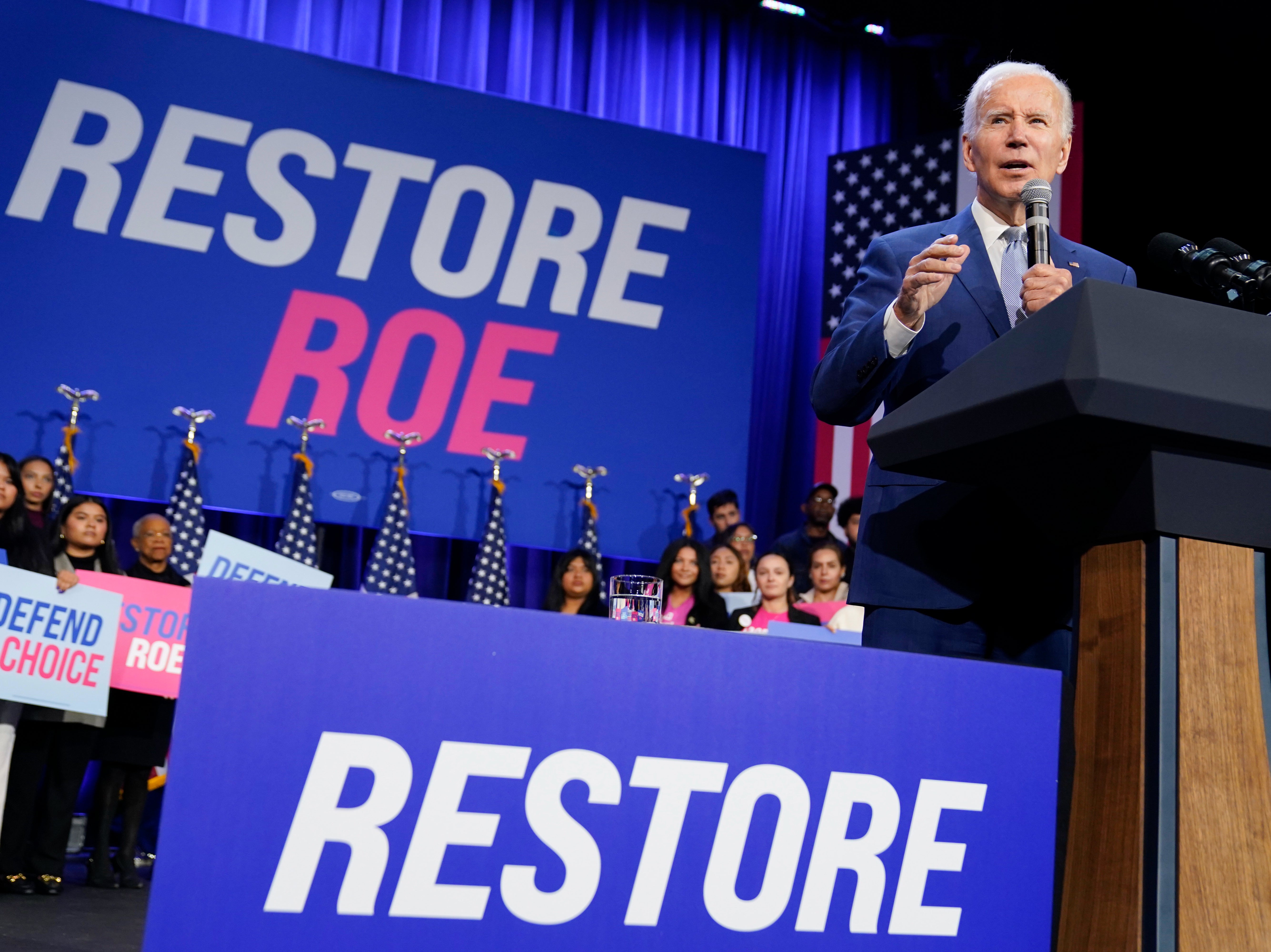 Joe Biden gives a speech promising to enshrine abortion rights in law should Democrats control Congress