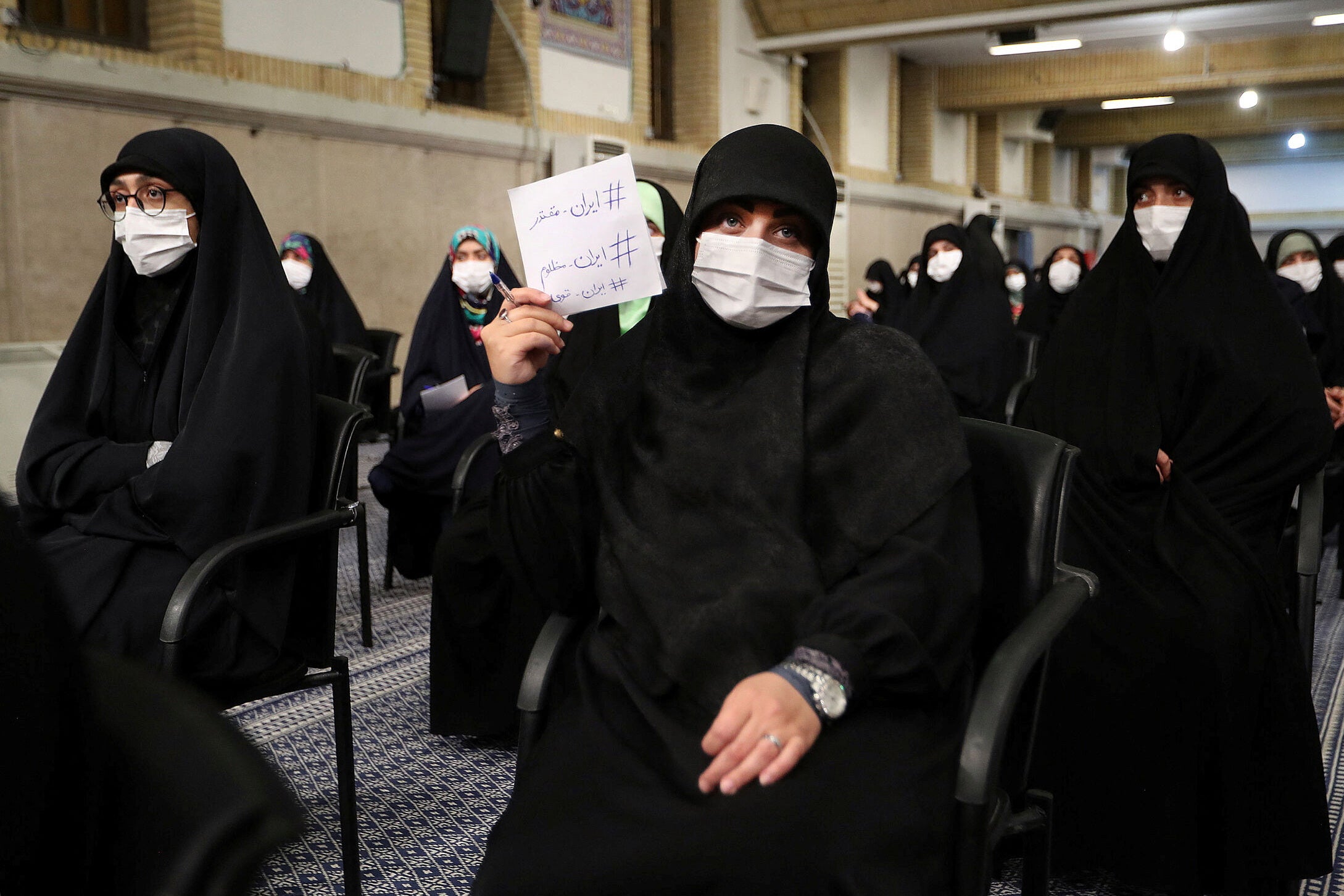 Elite female students attend a meeting with Iran’s supreme leader Ayatollah Ali Khamenei in Tehran this week