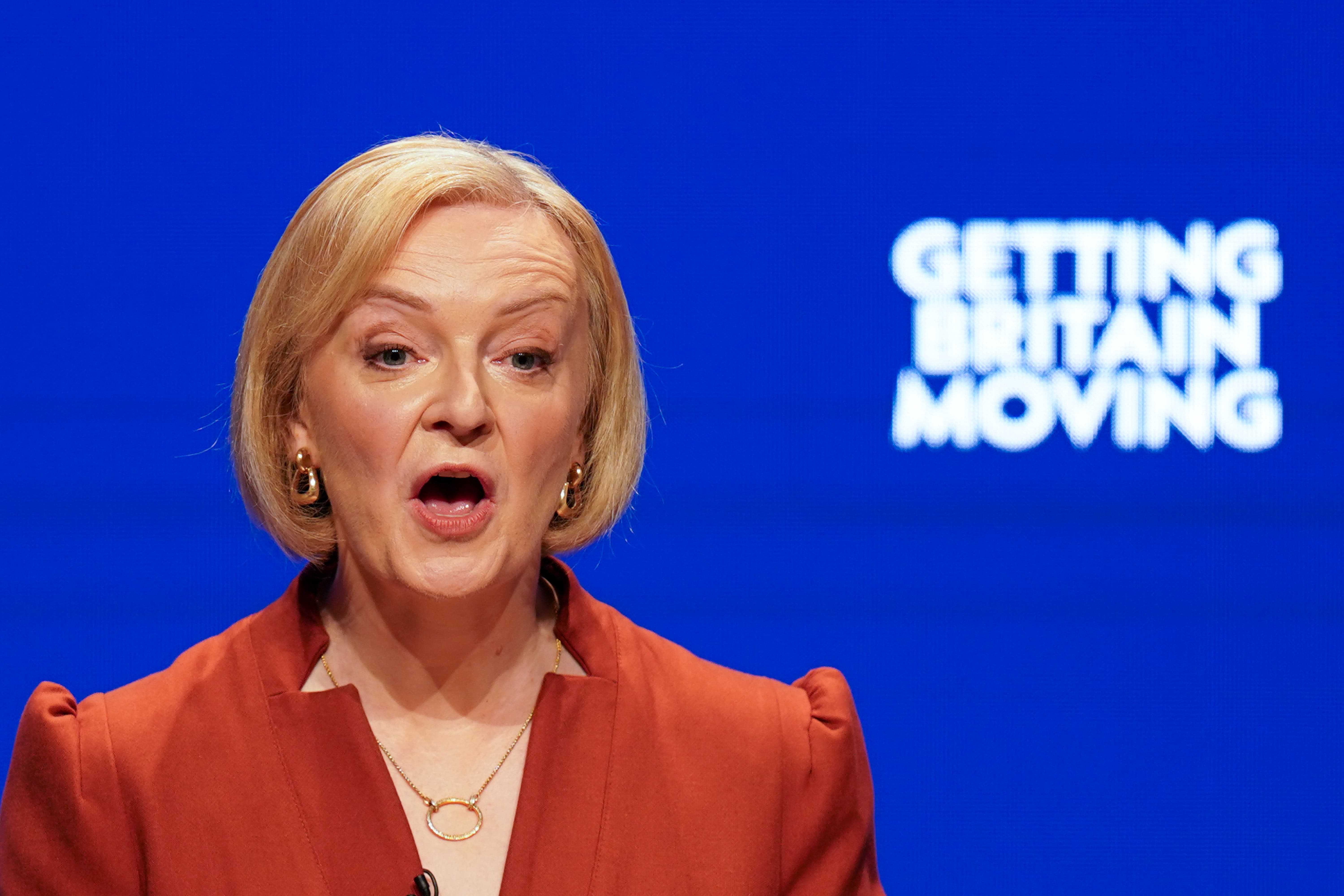Liz Truss delivering her keynote speech at the Conservative Party annual conference at the International Convention Centre in Birmingham. Liz Truss has announced she will resign as Prime Minister (Jacob King/PA)