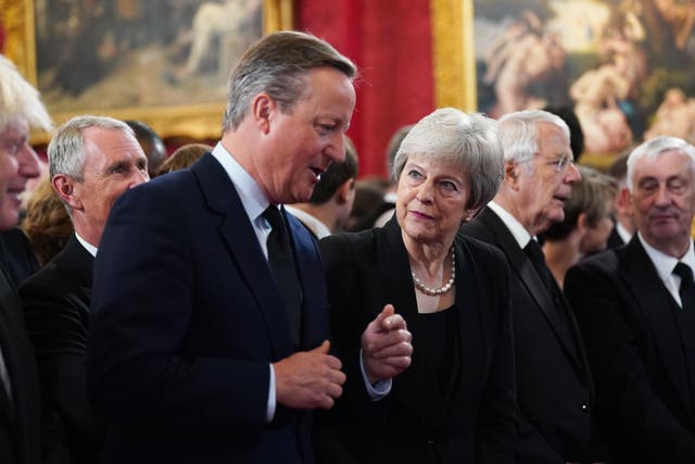Former prime ministers David Cameron and Theresa May pictured during the Accession Council ceremony at St James’s Palace, London on September 10 2022 (Kirsty O’Connor/PA)