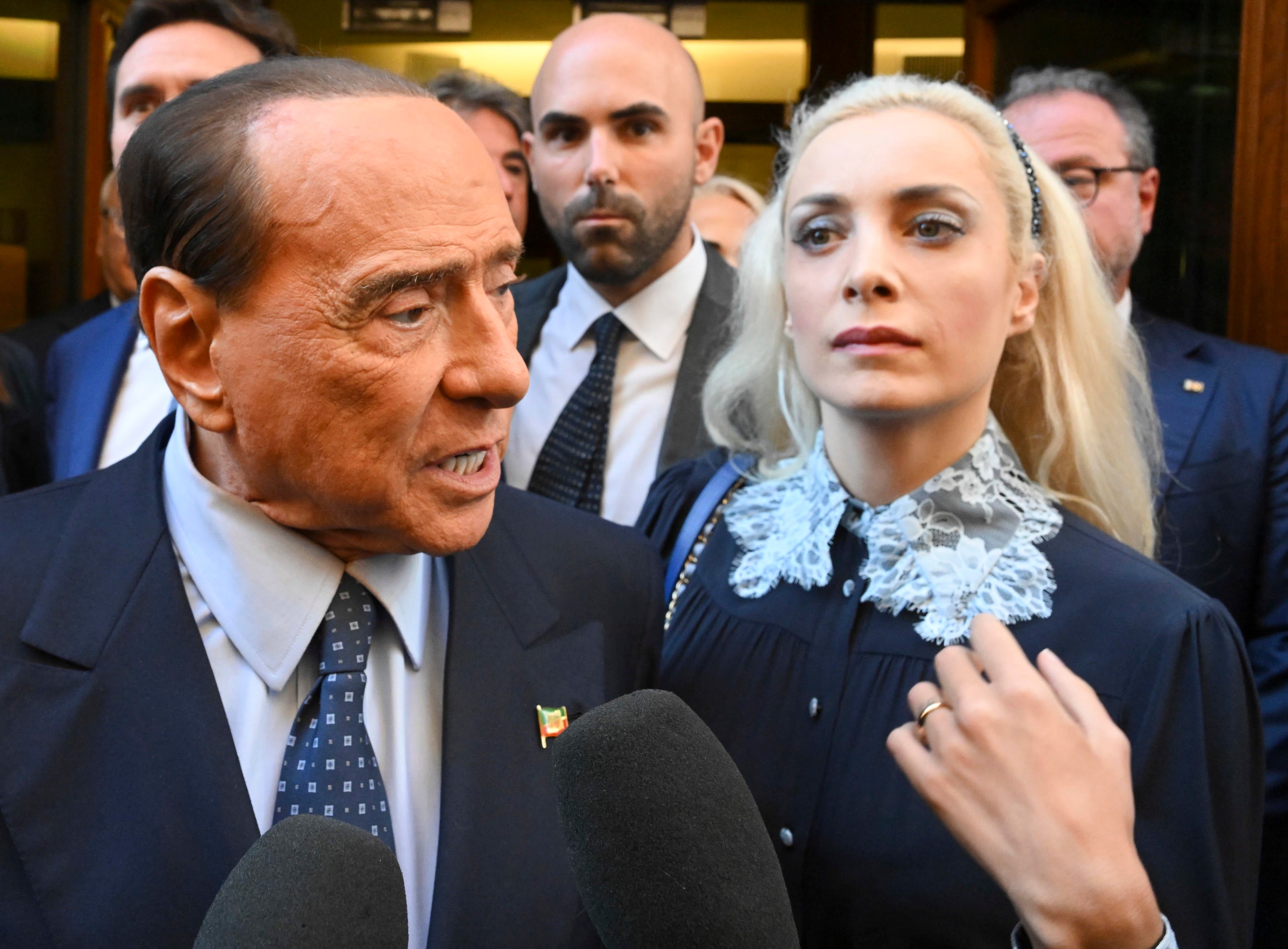 Silvio Berlusconi, 86, and his girlfriend Marta Fascina, 32, following a meeting of his Forza Alliance party this week