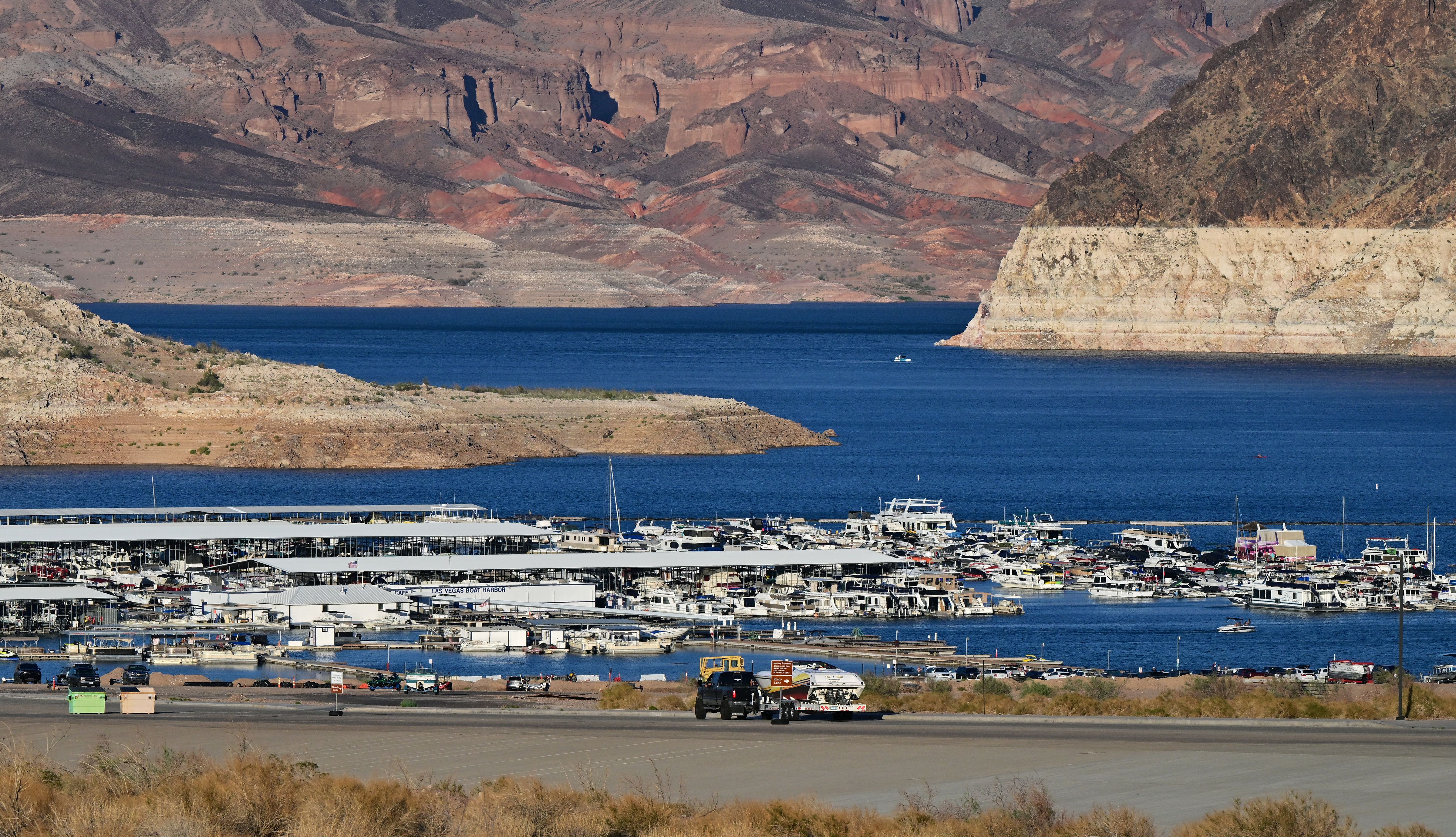 <p>The drought-stricken shores of Lake Mead last month</p>