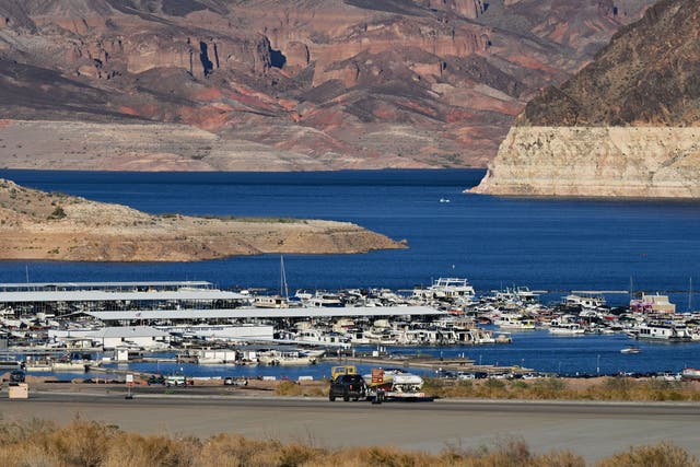 <p>The drought-stricken shores of Lake Mead last month</p>