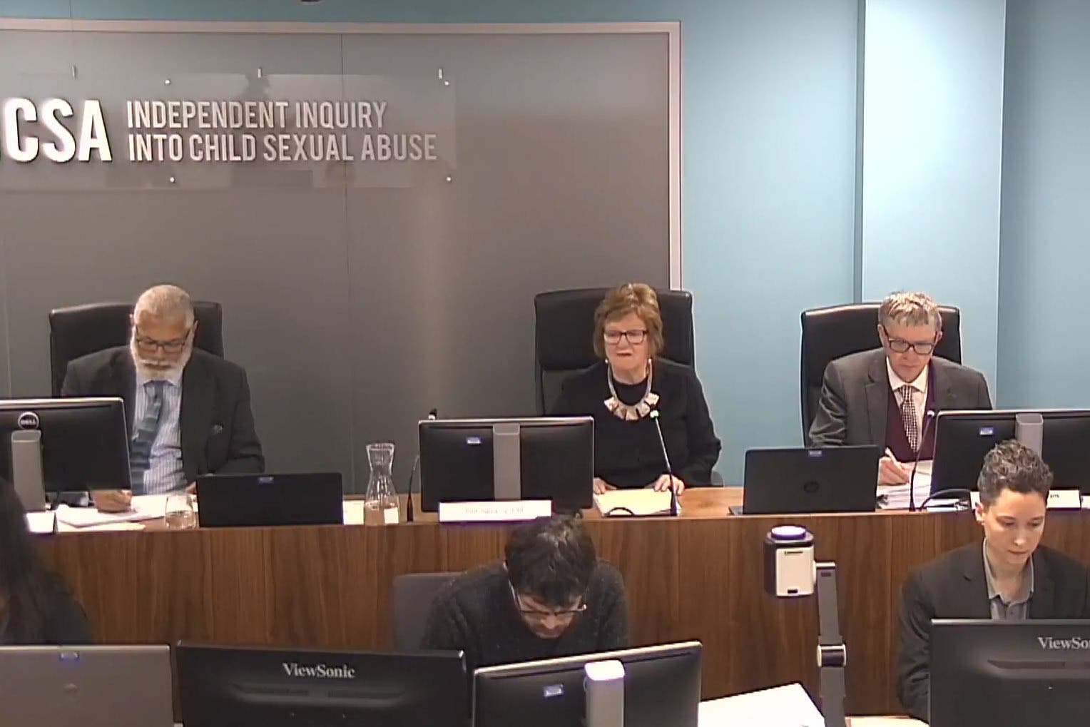 Professor Alexis Jay (centre left) opening the Independent Inquiry into Child Sexual Abuse (PA)