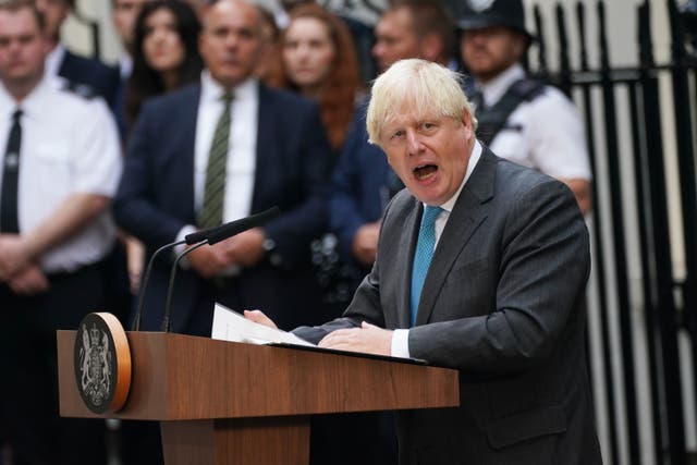Boris Johnson delivering his resignation speech (Yui Mok/PA)