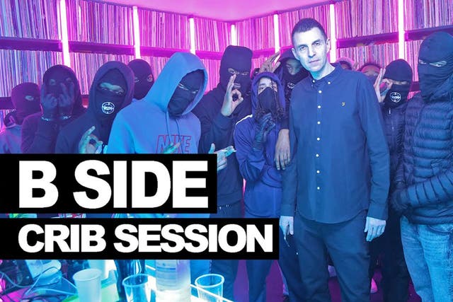 DJ Tim Westwood posing with B Side gang that was shown to the the jury (note hand gestures) (Metropolitan Police/PA)