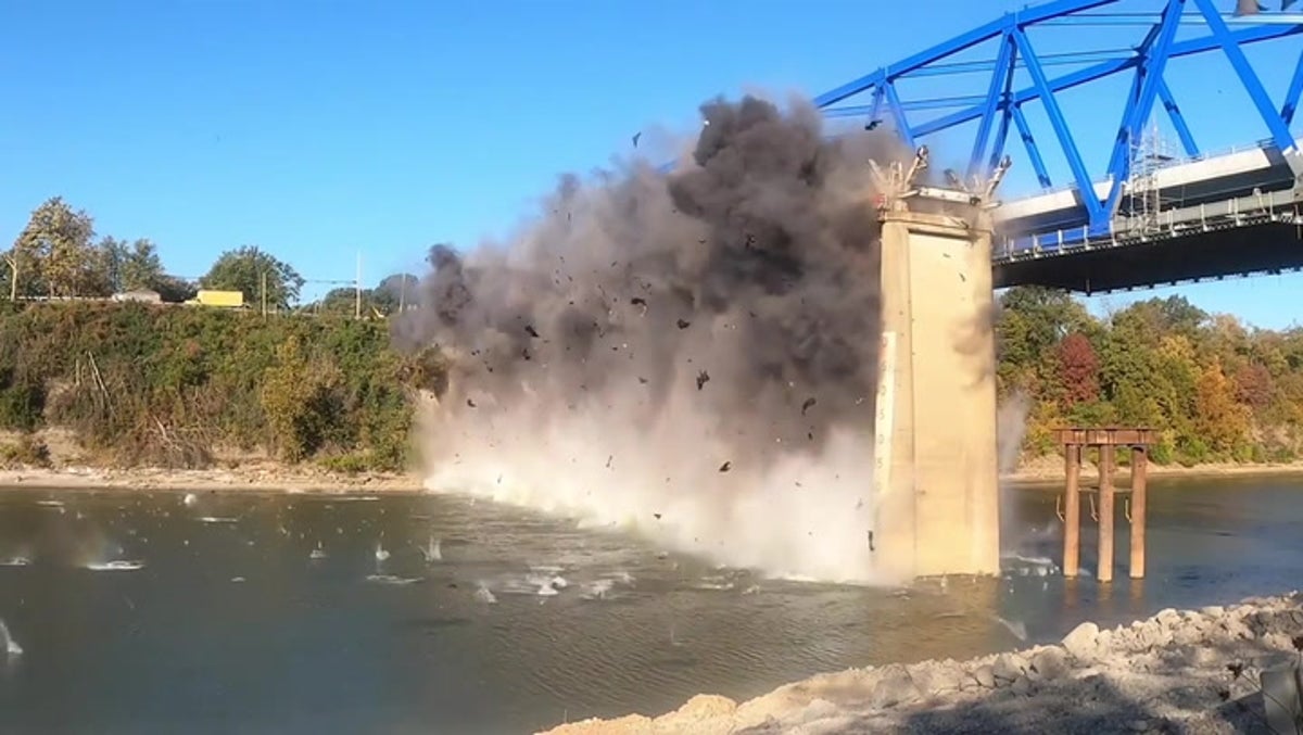 Huge blast as 91-year-old bridge demolished in Kentucky