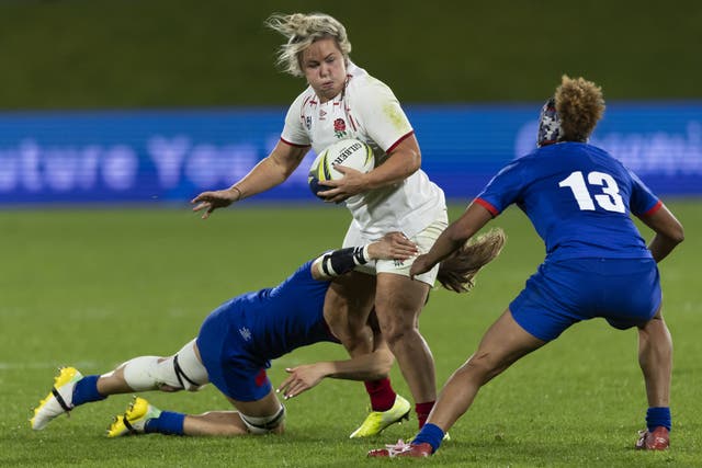 Marlie Packer, centre, will captain England for the first time in Sunday’s Rugby World Cup clash with France (Brett Phibbs/PA)