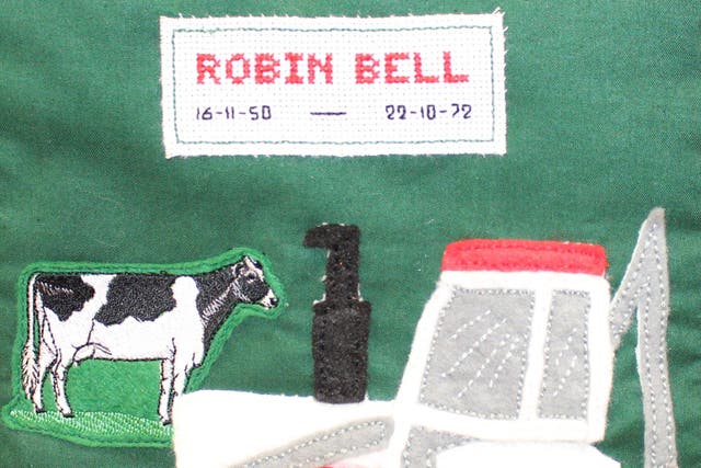 A section of a memorial quilt dedicated to Robin Bell, a soldier and farmer who was killed by the IRA 50 years ago. (PA)