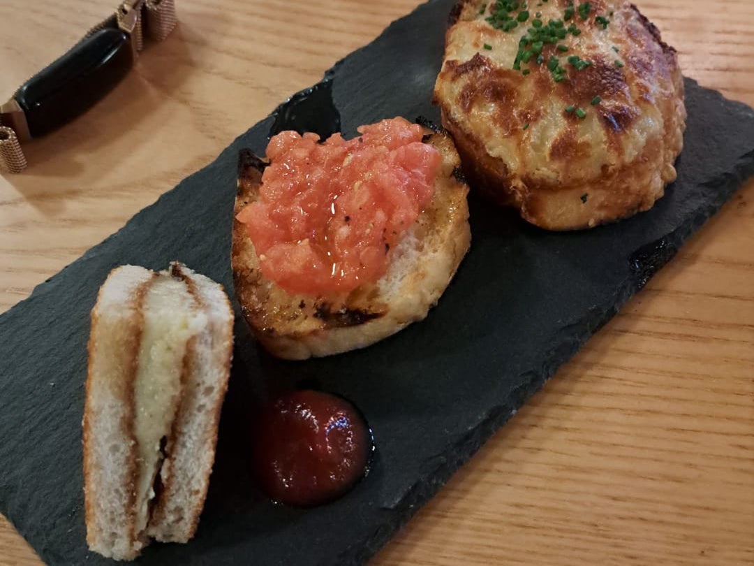 The Croque Monsieur, pan con tomate and Welsh Rarebit served as trio