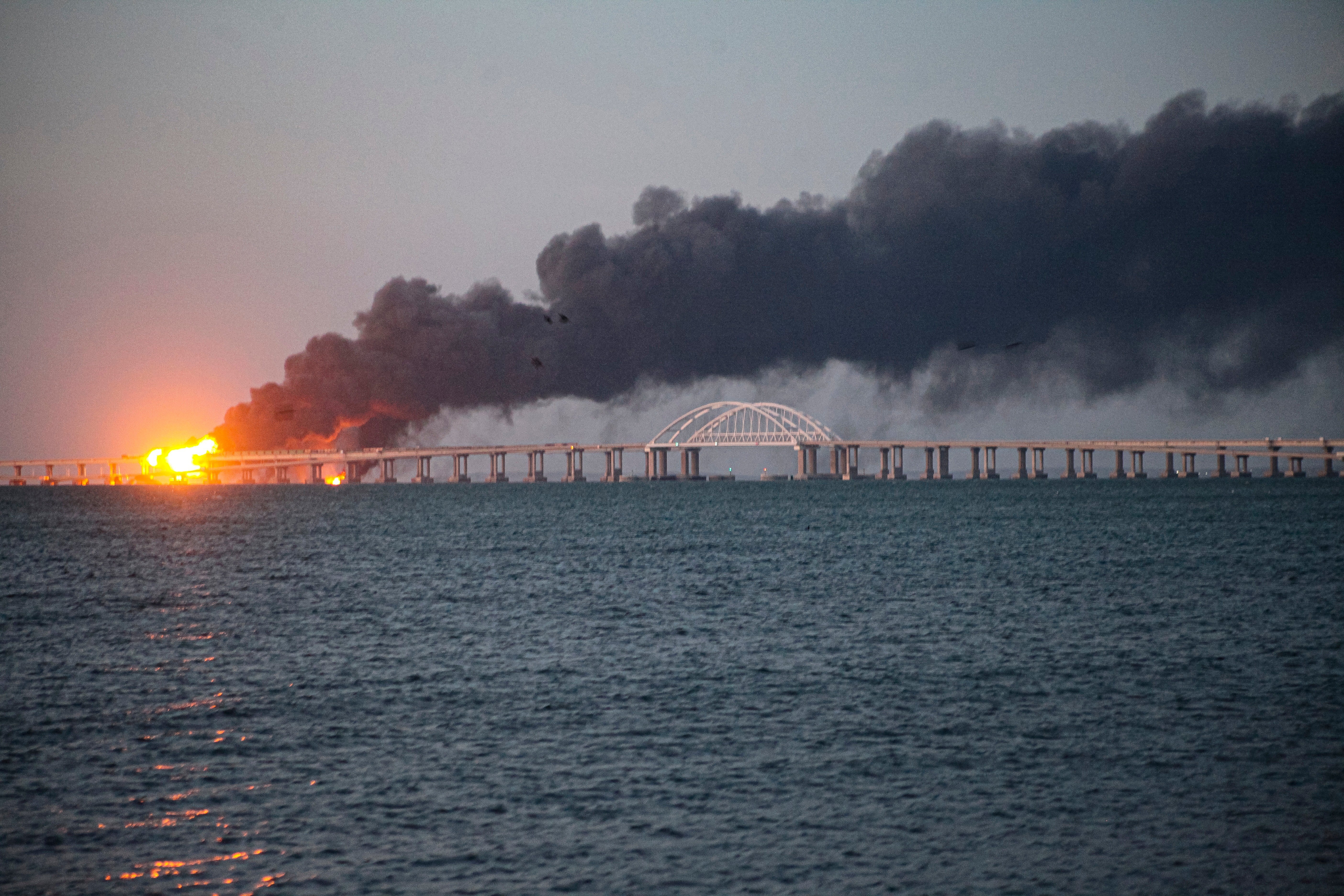 Flames from the bridge after the blast in October