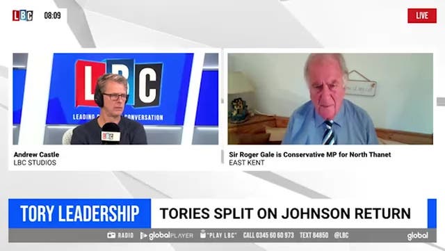 <p>Tory MP Sir Roger Gale says he will 'resign the whip' if Johnson returns as prime minister</p>