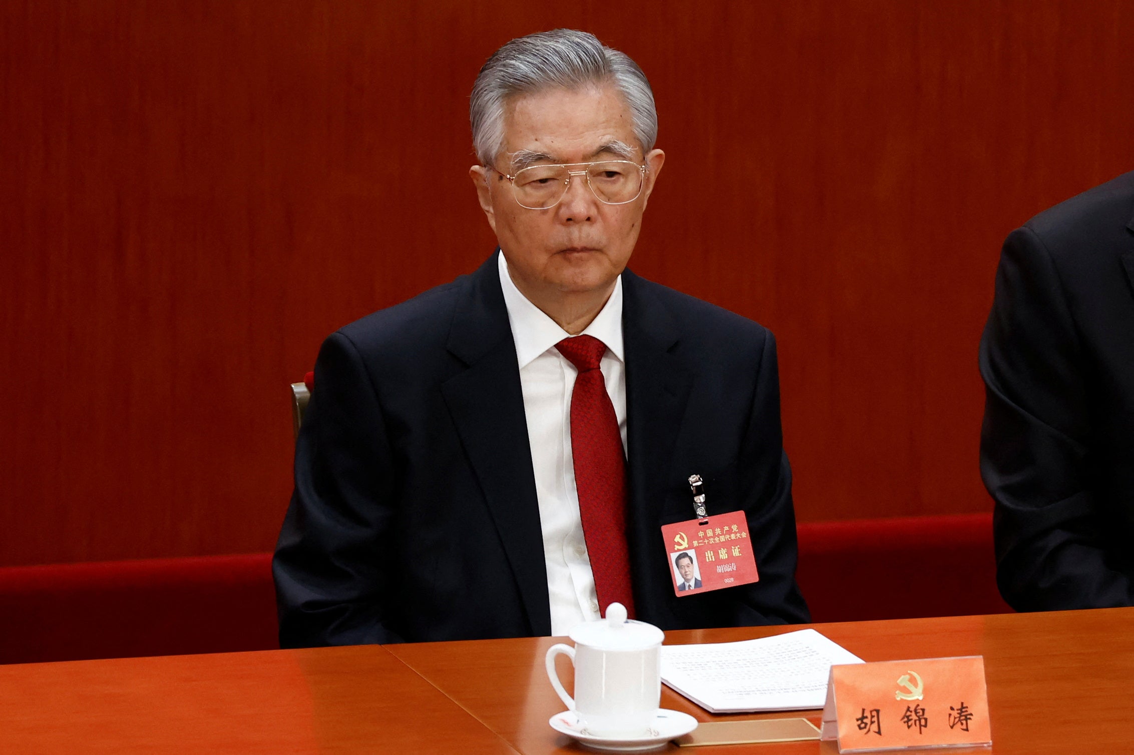 Former Chinese president Hu Jintao at the opening ceremony of the National Congress