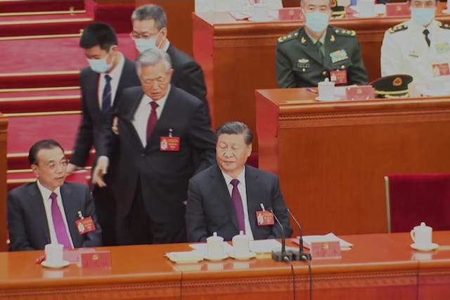 <p>China's Xi has former-president dragged out of meeting on live TV in power move</p>