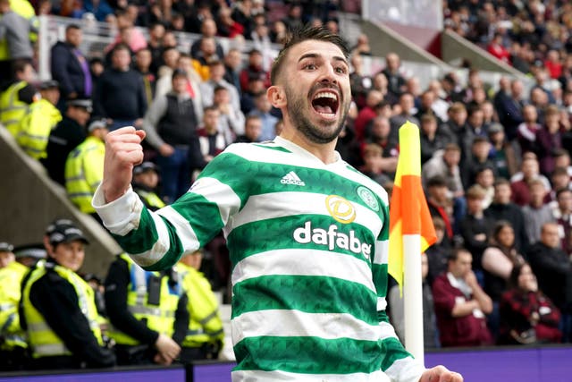 Celtic’s Greg Taylor clinched a controversial victory (Jane Barlow/PA)