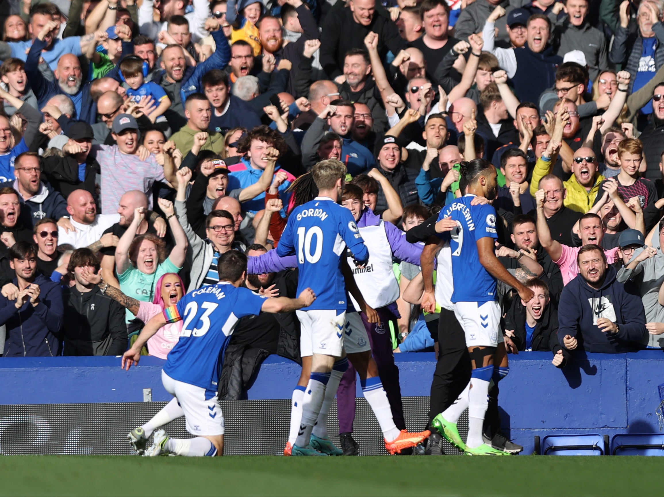 Dominic Calvert-Lewin celebrates scoring Everton’s opener in a 3-0 win over Crystal Palace