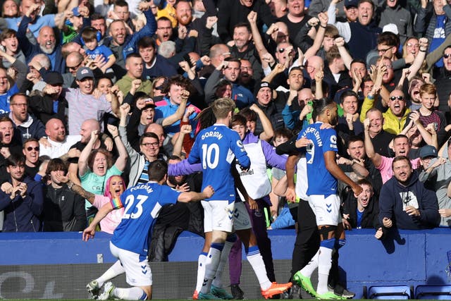 <p>Dominic Calvert-Lewin celebrates scoring Everton’s opener in a 3-0 win over Crystal Palace</p>