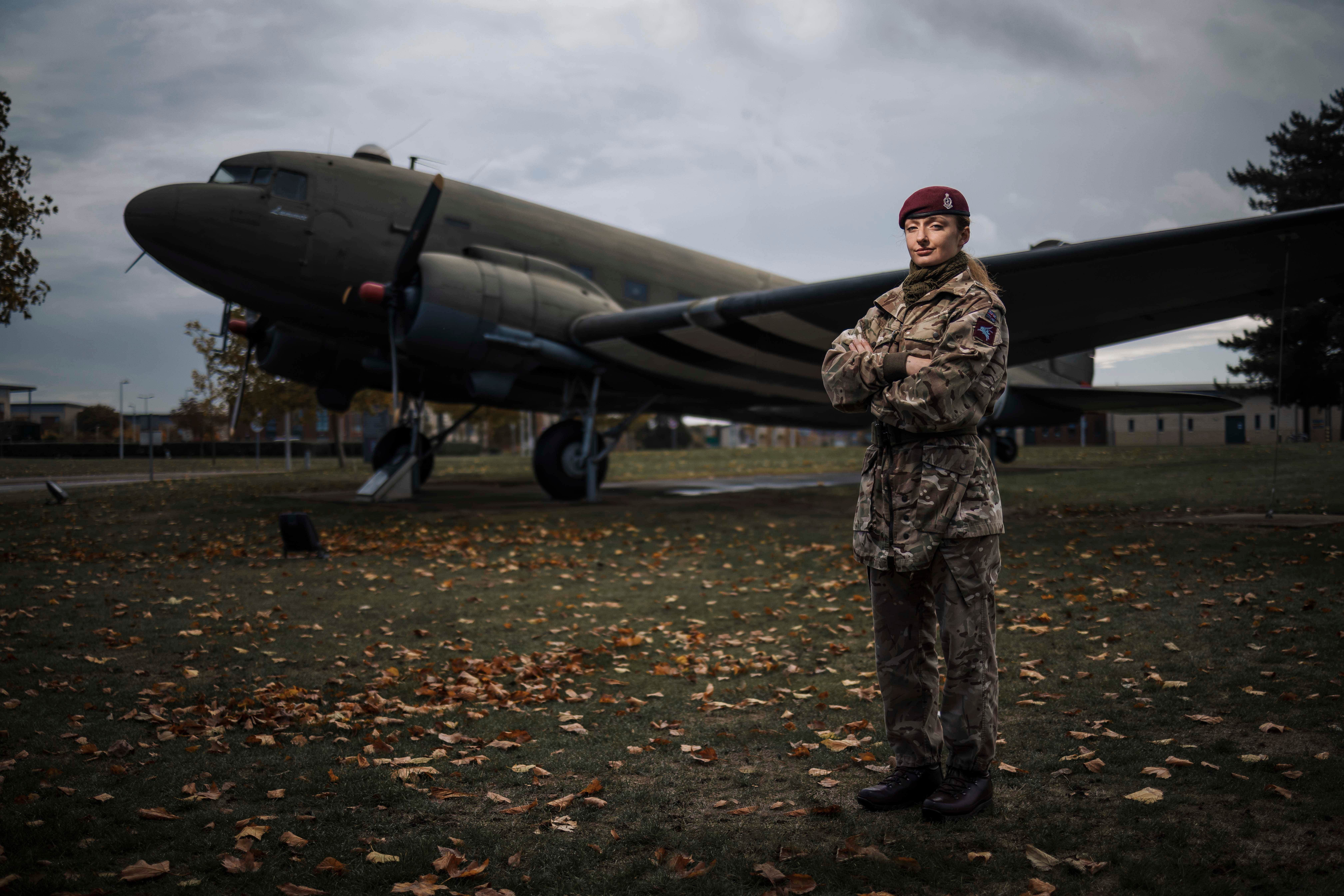 Pte Addy Carter stands in front of the WW2 Dakota aircraft at Merville Barracks, Colchester (PA)Private Addy Carter, of Colchester-based 16 Medical Regiment, is the first female soldier to pass All Arms Pre Parachute Selection.The course Ð known as P Company – is designed to test an individualÕs physical fitness, determination and mental robustness under stress, to ensure they have the self-discipline and motivation for service in Airborne Forces.Pte Carter, 21, follows in the footprints of Captain Rosie Wild, of 7th Parachute Regiment Royal Horse Artillery, who was the first female officer to pass the course in 2020.
