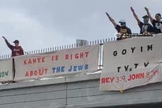 Antisemitic group hangs banner supporting Kanye West over Los Angeles highway