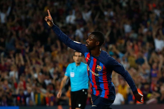 Ousmane Dembele scored one goal and set up three others in Barcelona’s 4-0 win over Athletic Bilbao (Joan Monfort/PA)
