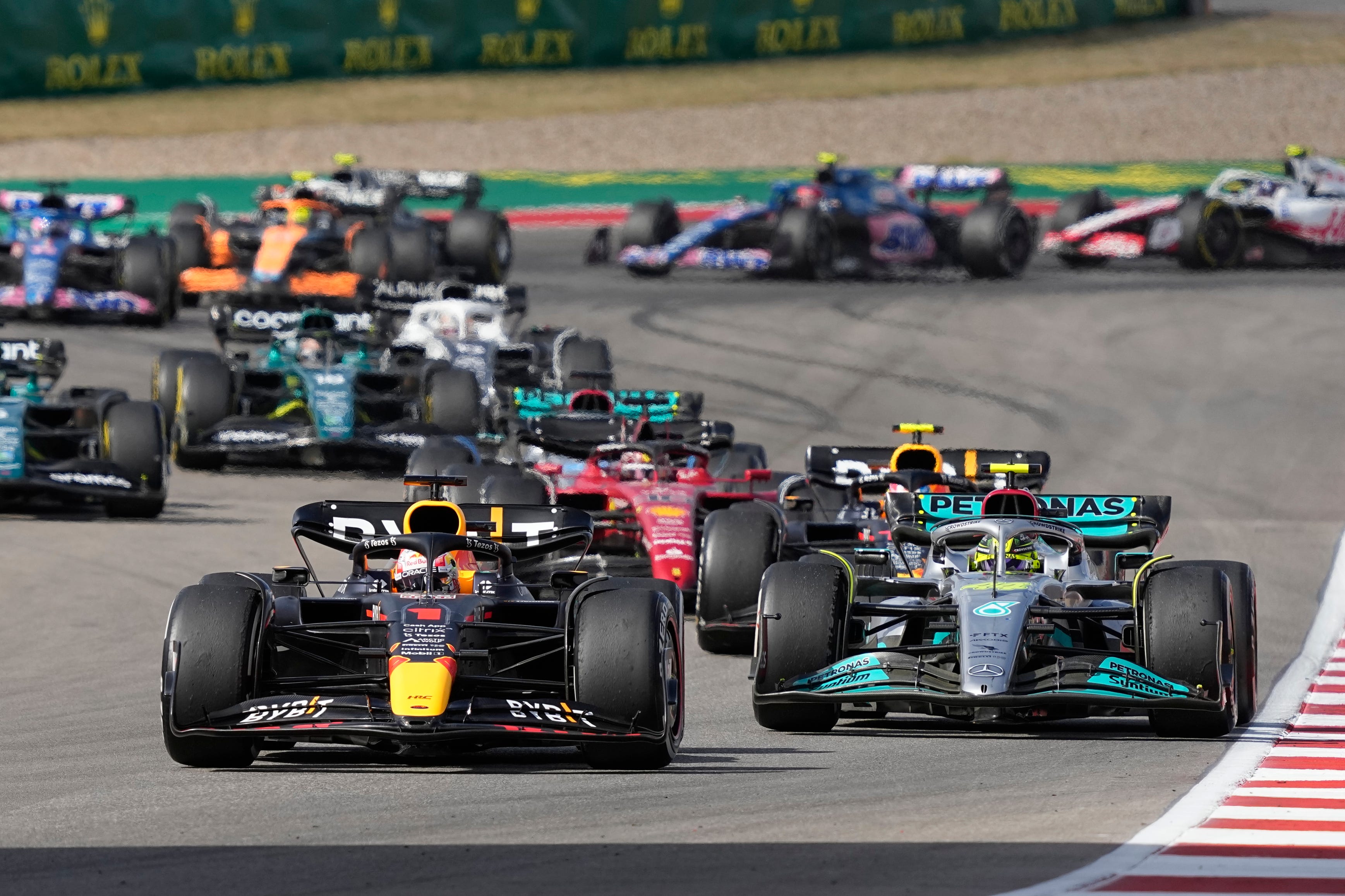 Verstappen (left) overtook Hamilton (right) six laps from the end to win on Sunday
