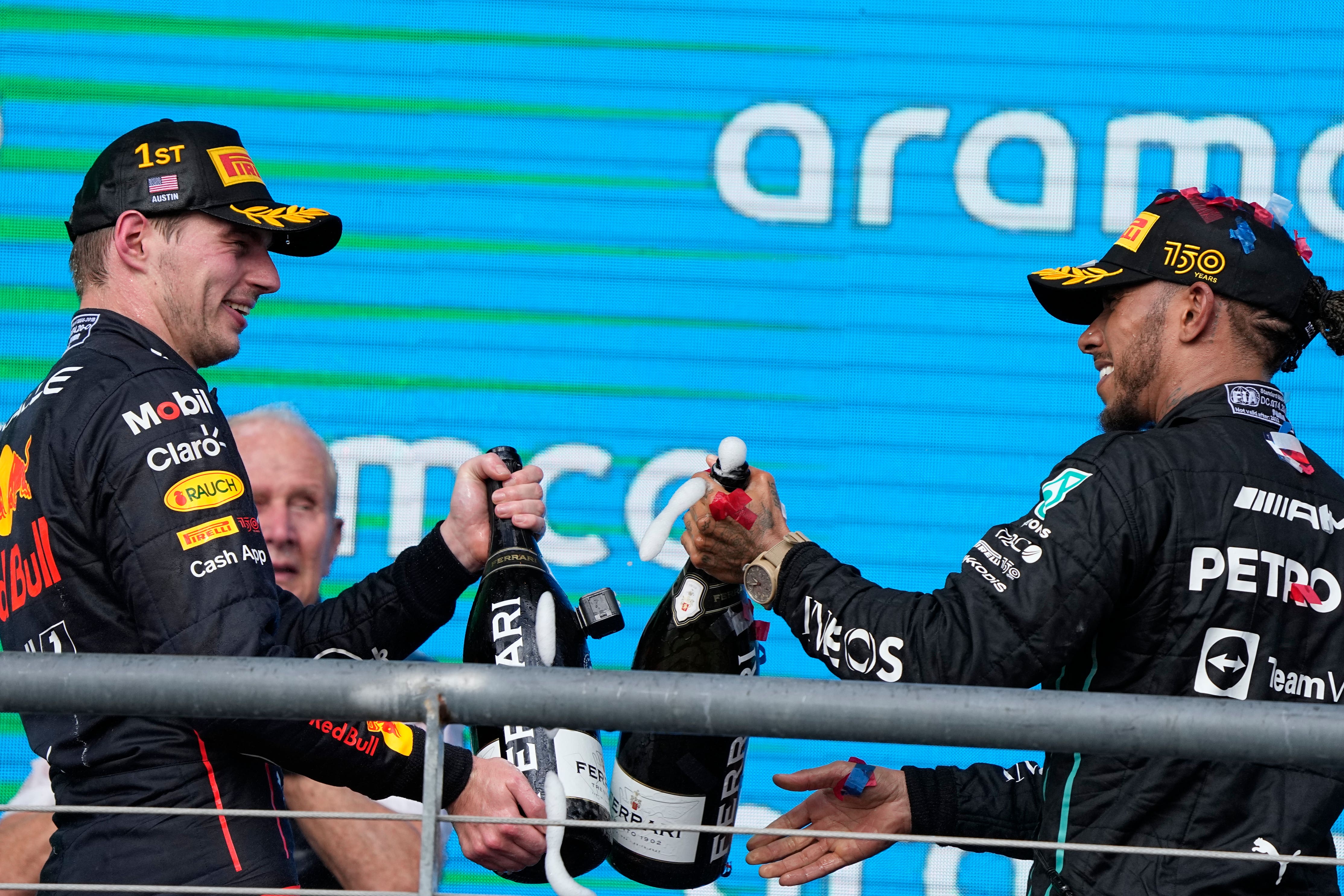 Hamilton (right) finished behind Max Verstappen (left) at the Circuit of the Americas