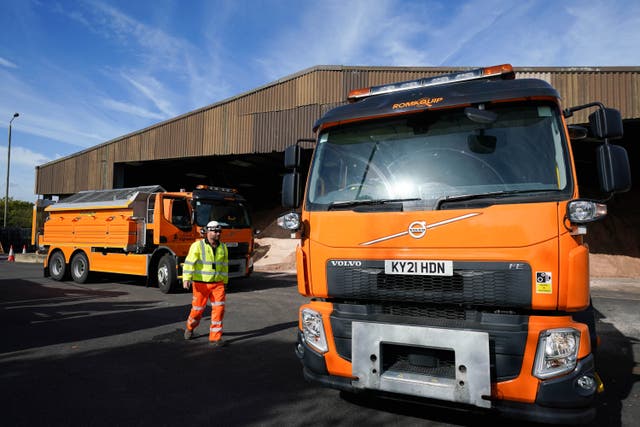 A £44 million fleet of 252 faster, cleaner and high-tech gritters has been assembled in preparation for freezing conditions on England’s motorways and major A-roads (Jacob King/PA)